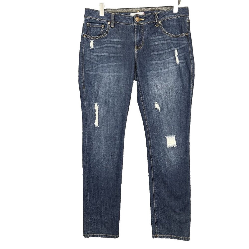 Cabi Jeans Womens 8‎ Blue Slim Boyfriend Distressed Whiskering Cotton Stretch